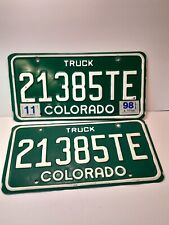 VTG 2 Colorado TRUCK License Plates MATCHING SET 2 RETIRED GREEN WHITE LETTERING picture