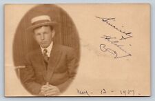 c1907 RPPC Man in Skimmer Hat & Checkered Suit ANTIQUE Postcard 1340 picture