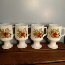 Vintage Corning Ware White Milk Glass Pedestal Mugs, Spice Of Life, Set Of 4 picture