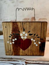 Vintage Primitive Wooden Box With Metal Handle And Handpainted Apple 5x6 Inches picture