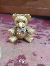 Antique 3D gold brass teddy bear Bow rhinestones lip gloss perfume container AG picture