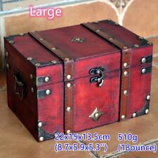 Wood and Leather Treasure Chest Box | Decorative Storage Chest Box with Lock picture