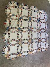 Vintage Handmade Quilt Topper 62”x62” Wedding Ring picture