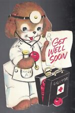 1940'S GET WELL SOON PUPPY DOCTOR FELT STANLEY GREETINGS DAYTON OHIO CARD picture