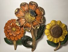 3 Piece Vintage Mid Century Modern Flower Wall Hanging Plaques Home Patio Decor picture