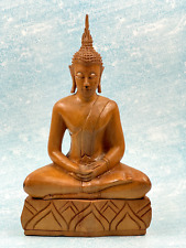 Vtg Thai Buddha Carved Wooden Art Statue 11.75