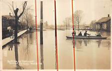 TAWAS CITY Michigan RPPC postcard Iosco County 1912 flood boat on Matthew Street picture