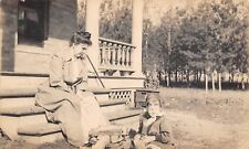 Minneapolis MN~Victorian Mother on Porch Steps~Lil Daughter~Firewood~1906 RPPC picture
