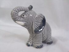 Vintage Gray Ceramic Elephant Figurine Trunk Up Quon-Quon Japan 3.25