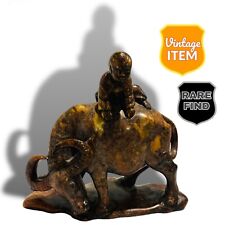 Vintage Hand Carved Soapstone Boy on Water Buffalo Art Sculpture. RARE VHTF picture