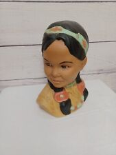 Vintage Native American Indian Woman Bust Figurine Ceramic HandPainted Americana picture