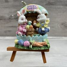 1990s Hermitage Pottery Easter Bunny Ceramic Plaque Wooden Easle Spring Garden picture