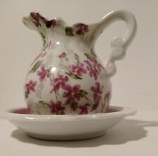 Vintage Rare Inarco  Chintz Miniature Porcelain Pitcher & Bowl  Purple Flowers  picture