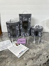 Temp-tations Old World Floral Grey Classic Tin Canisters W/ Window Set of 3 New picture