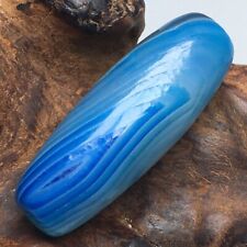 Unusual Tibetan Blue Old Agate Dzi Natural Silkworm Lines Bead 42mm S0529 picture