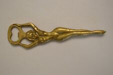 Vintage Nude Woman Brass Bottle Opener Metal Barware Mancave Collectible picture
