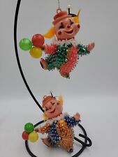 VTG Handmade Clown Push Pin Beaded Sequin Christmas Tree Ornaments Set Of 2 picture