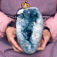 6.13LB Natural Beautiful Blue Celestite Crystal Geode Cave Mineral Specimen picture
