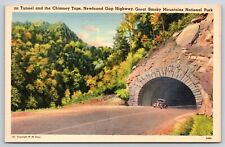 Lone Car Chimney Tops Newfound Gap Highway Tunnel Smoky Mountains TN Postcard picture