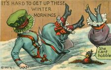 Artist impression Woman on ice falling comic humor Postcard 21-12812 picture