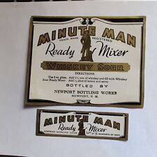 Vintage soda pop bottle label MINUTE MAN WHISKEY SOUR soldier picture Newport NH picture