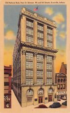 Evansville Indiana IN Old National Bank Main St 4th & 5th Sts. Linen Postcard picture