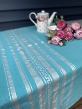 Vintage MCM Tablecloth Linen Square Retro Boho 48” Turquoise picture