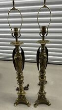 Pair Of Vintage Antique Heavy Brass Plated Angel Lamps picture