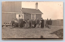 Vintage RPPC Bull Cow Auction by Barn Lightning Rod w/ Glass Ball Farm Ag P22 picture