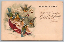 Postcard Bonne Année Happy New Year Birds and a Snowy Umbrella picture