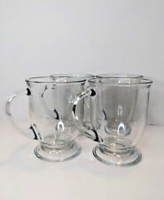4 Anchor Hocking Pedestal Clear Glass Mugs 16oz  Coffee Tea Classic Handle Foote picture