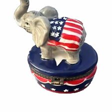 Republican Party Elephant Ceramic Trinket Box w/ American Flag Charm Patriotic picture