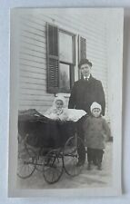 RPPC Real Photo Postcard Sweet Baby In Carriage With Father And Sibling Antique picture