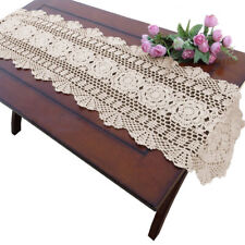 Vintage Lace Table Runner Hand Crochet Dresser Scarf Oval Doilies Mats 11x47inch picture