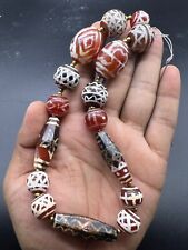 Antique HIMALAYAN Indo Tibetan Central Asian Etched Agate beads Necklace 11ED-A- picture