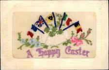 Patriotic Embroidery Allied Flags Easter WWI Vintage Postcard picture