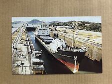 Postcard Miraflores Locks Panama Canal Super Cargo Ship Albright Explorer picture