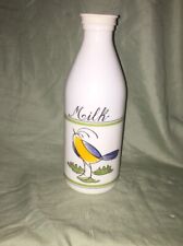 Vintage Egizia White Glass Milk Bottle Hand Painted Bird With Lid picture
