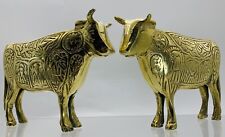 Vintage Pair Of Brass Decorative Cow Sculptures Farm Animals Bulls Statues ￼ picture