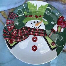 Fitz and Floyd HOLLY HAT SNOWMAN Canape Plate 2013. small chip picture