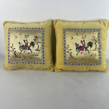 2 VTG Velvet Throw Pillows Embroidered Asian Yellow Satin Silk 13” picture