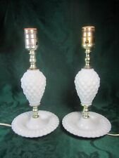 Pair Vintage Hobnail Milk Glass Boudoir Night Lights Table Lamps 12