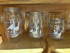 Vintage Arc Glass France Storage Jars Geese Print Set of 3 picture