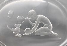 Antique Czech Hoffman Intaglio Cut Glass Boy Blowing Bubbles Trinket Dish picture