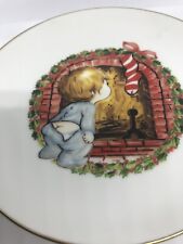 Jasco Christmas Plate Boy Fireplace Decorative 1982 Porcelain 22K picture