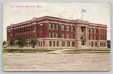High School Superior Wisconsin WI Flag Antique c1911 Postcard picture