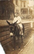 1913 RPPC Real Photo Postcard Boy Riding On Donkey  picture