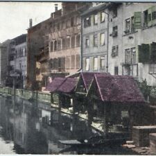 c1910s Strasburg, Germany Old Houses on Ill Breusch River Litho Photo PC A60 picture