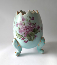 Victorian Forget Me Knot Floral Porcelain Footed Egg Vase Light Blue Purple  picture