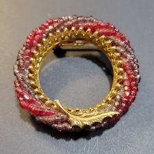Vintage 1920-30's czech lavender & ruby glass seed bead brooch picture